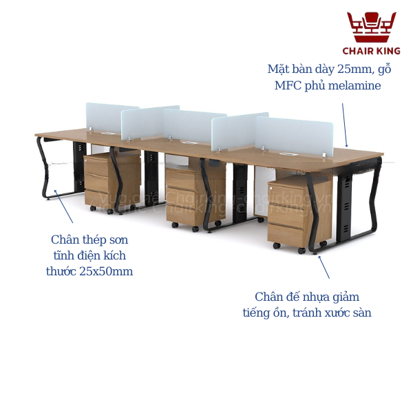 Module bàn làm việc 6 người chân U Uốn Kate MDC-UN6T